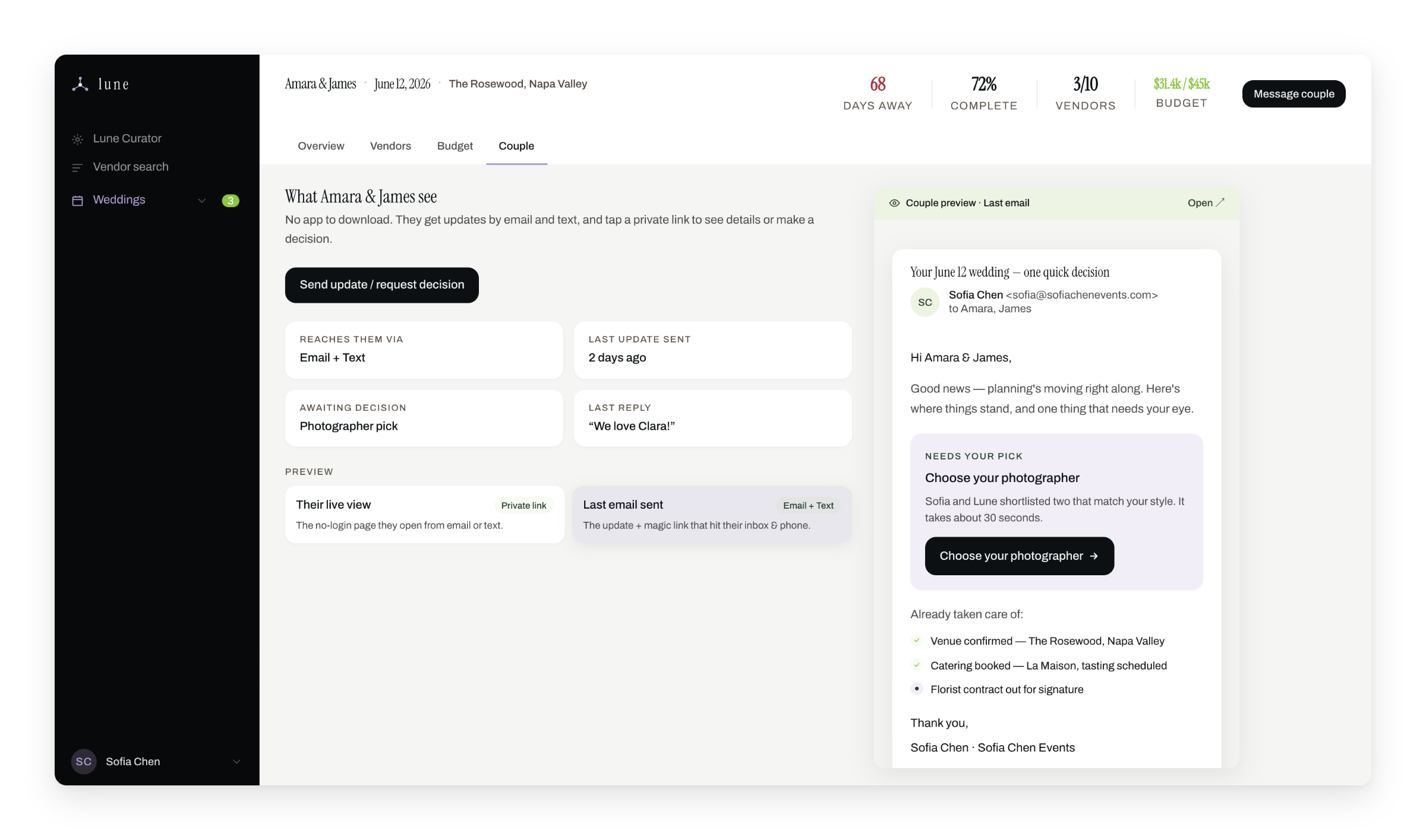 Couple portal: updates over email and text, no app download